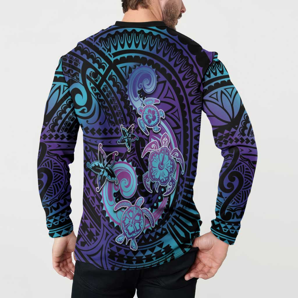 Hawaii Makahiki Turtle Button Sweatshirt Spiral Polynesian Tattoo