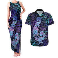 Hawaii Makahiki Turtle Couples Matching Tank Maxi Dress and Hawaiian Shirt Spiral Polynesian Tattoo