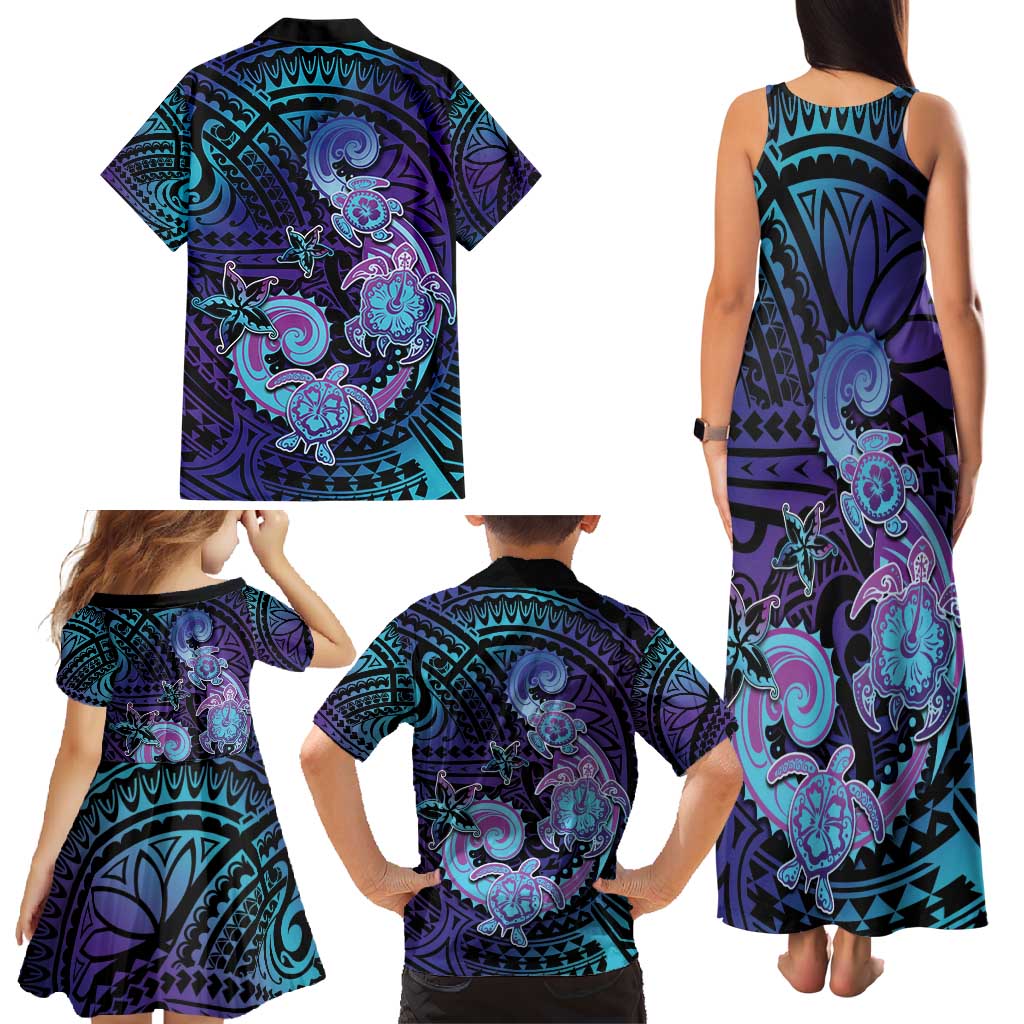 Hawaii Makahiki Turtle Family Matching Tank Maxi Dress and Hawaiian Shirt Spiral Polynesian Tattoo
