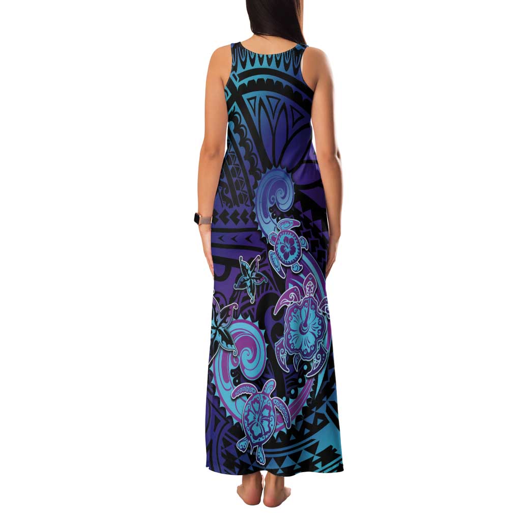 Hawaii Makahiki Turtle Tank Maxi Dress Spiral Polynesian Tattoo