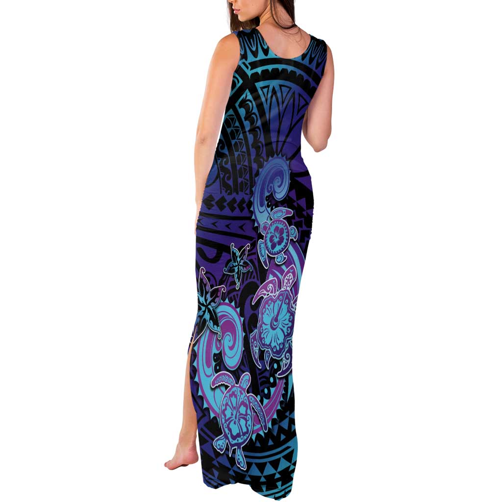 Hawaii Makahiki Turtle Tank Maxi Dress Spiral Polynesian Tattoo