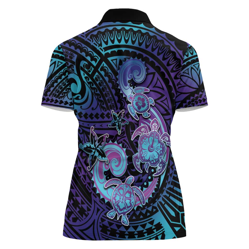 Hawaii Makahiki Turtle Women Polo Shirt Spiral Polynesian Tattoo