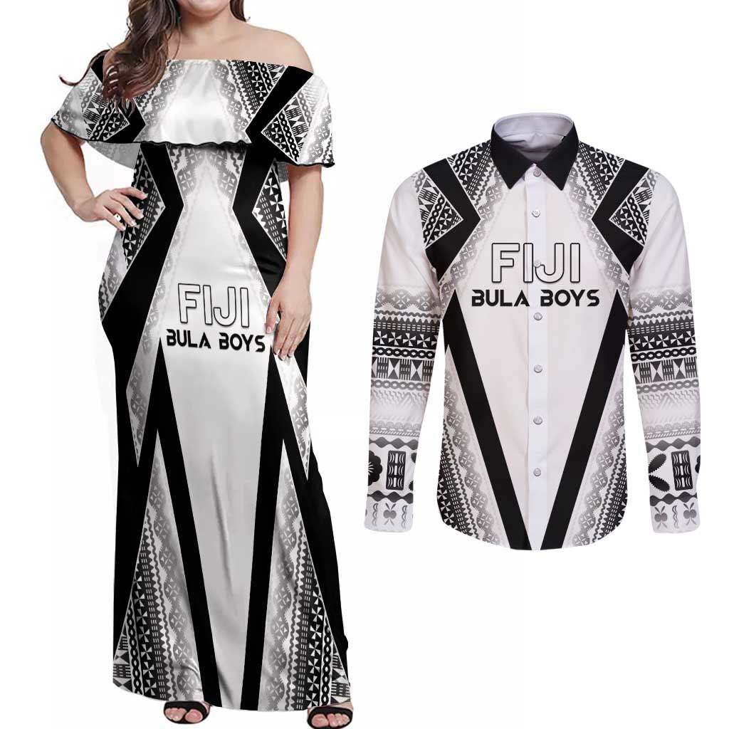 Custom Bula Fiji Football Couples Matching Off Shoulder Maxi Dress and Long Sleeve Button Shirt Go Champions - Polynesian Pride