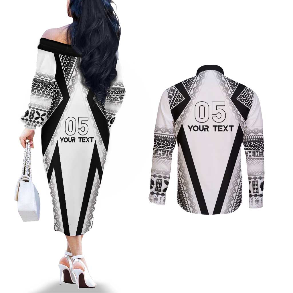 Custom Bula Fiji Football Couples Matching Off The Shoulder Long Sleeve Dress and Long Sleeve Button Shirt Go Champions - Polynesian Pride