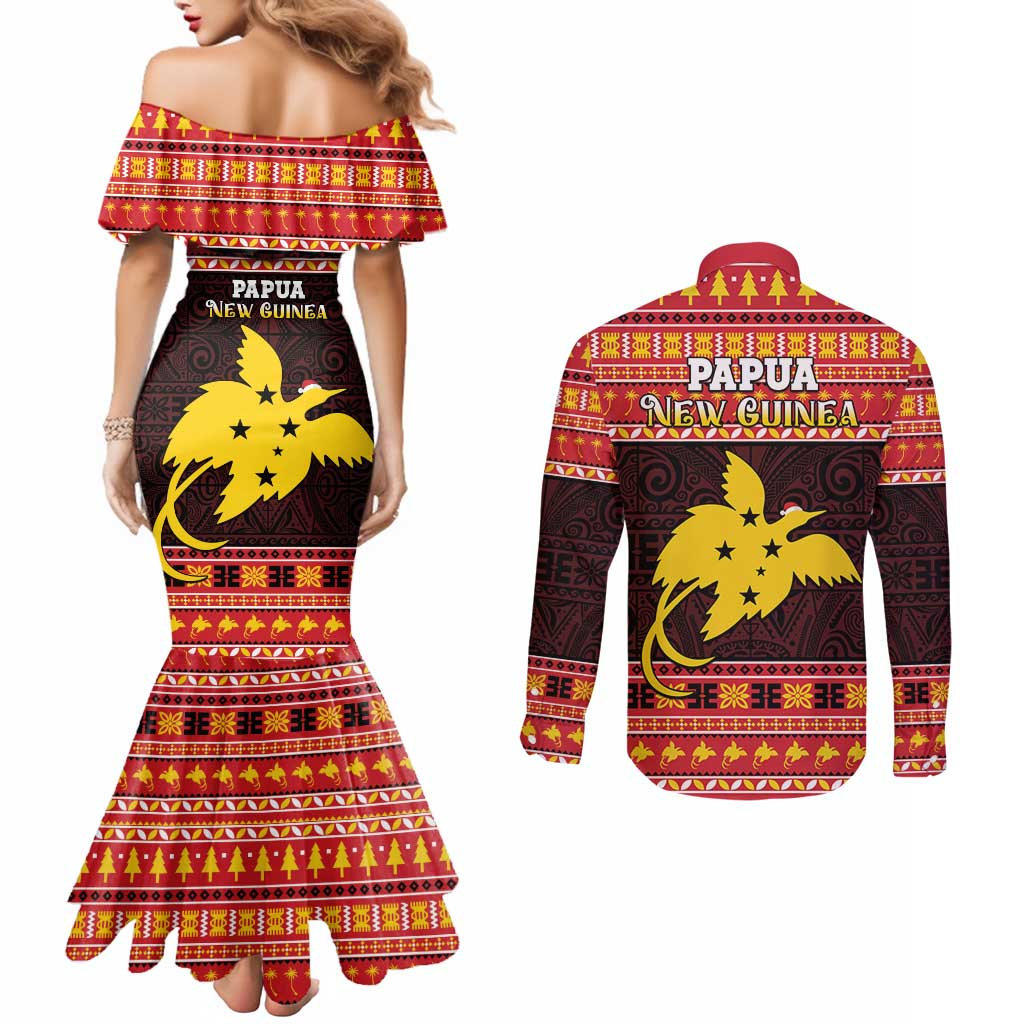 Papua New Guinea Christmas Couples Matching Mermaid Dress and Long Sleeve Button Shirt Santa Raggiana
