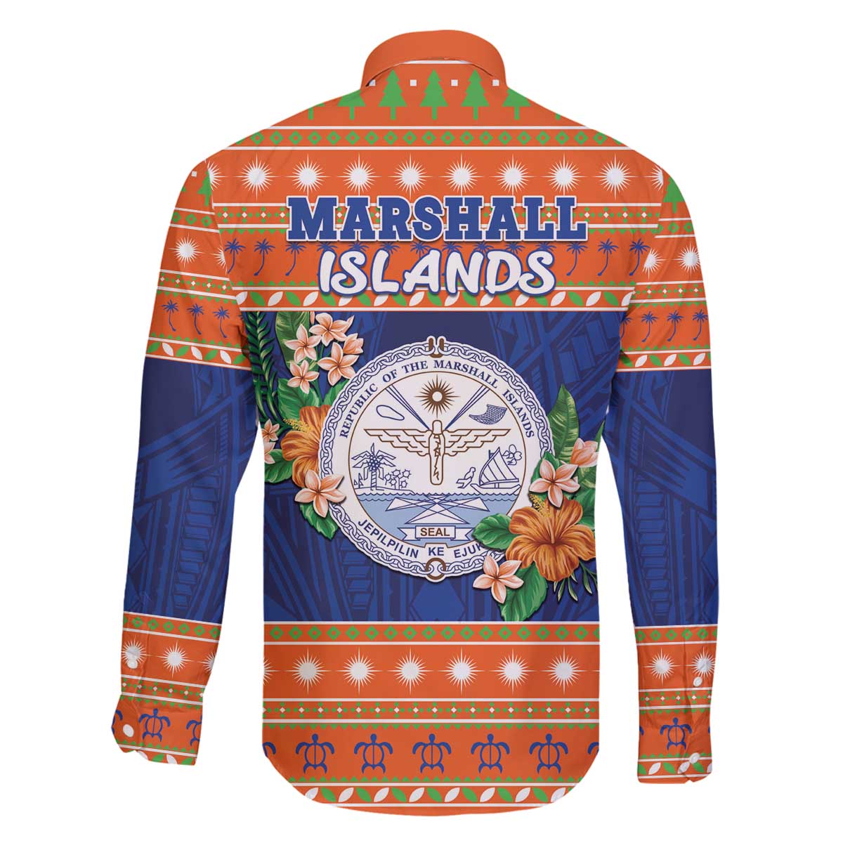 Marshall Islands Christmas Family Matching Off The Shoulder Long Sleeve Dress and Hawaiian Shirt Marshallese Seal Meddi Kirijmoj