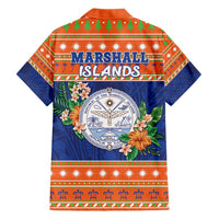 Marshall Islands Christmas Family Matching Short Sleeve Bodycon Dress and Hawaiian Shirt Marshallese Seal Meddi Kirijmoj