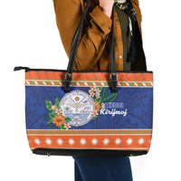 Marshall Islands Christmas Leather Tote Bag Marshallese Seal Meddi Kirijmoj