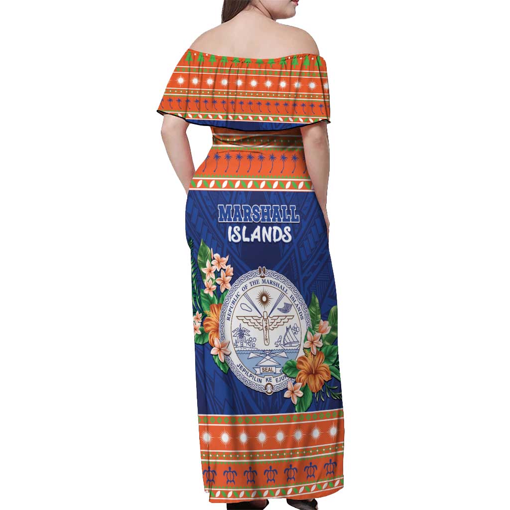 Marshall Islands Christmas Off Shoulder Maxi Dress Marshallese Seal Meddi Kirijmoj