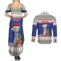 Northern Mariana Islands Christmas Couples Matching Summer Maxi Dress and Long Sleeve Button Shirt Poinsettia Filis Pasgua