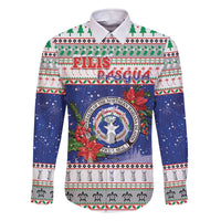 Northern Mariana Islands Christmas Family Matching Off The Shoulder Long Sleeve Dress and Hawaiian Shirt Poinsettia Filis Pasgua