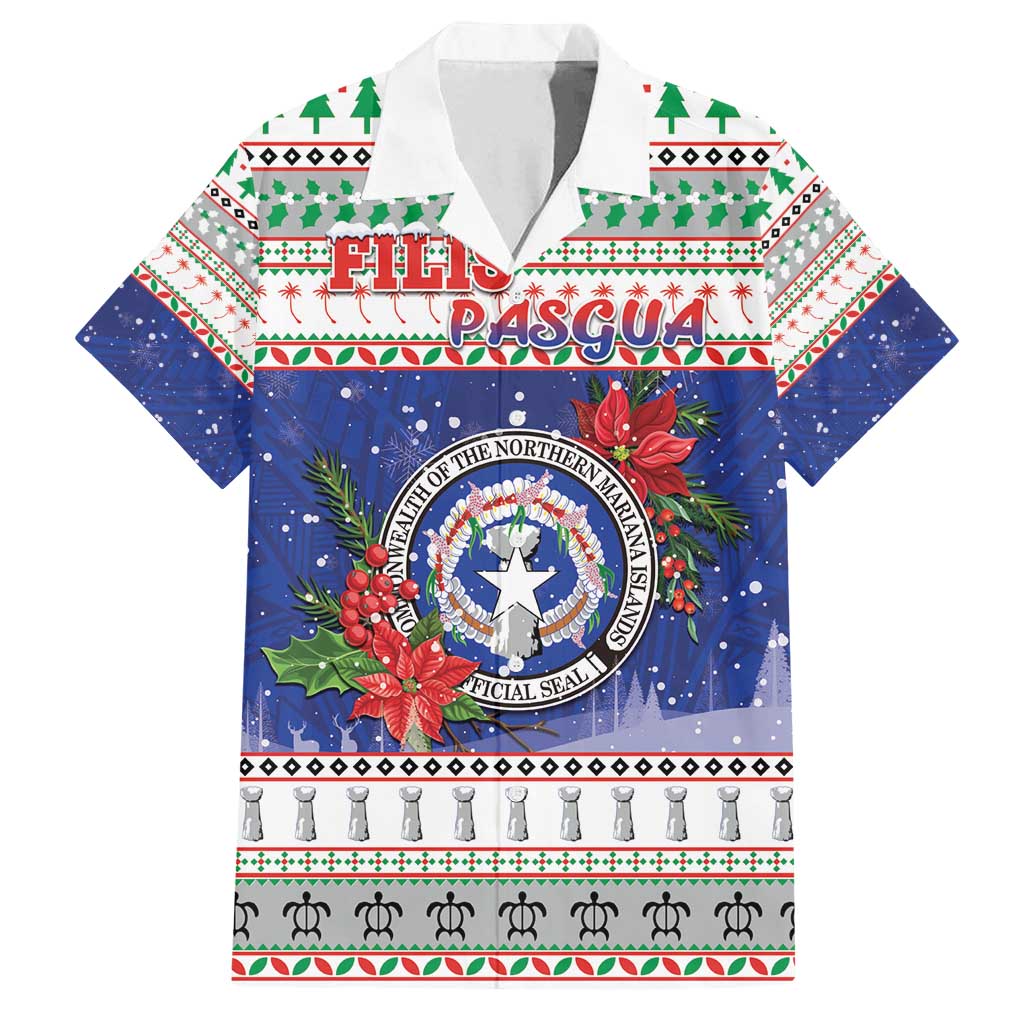 Northern Mariana Islands Christmas Family Matching Puletasi and Hawaiian Shirt Poinsettia Filis Pasgua
