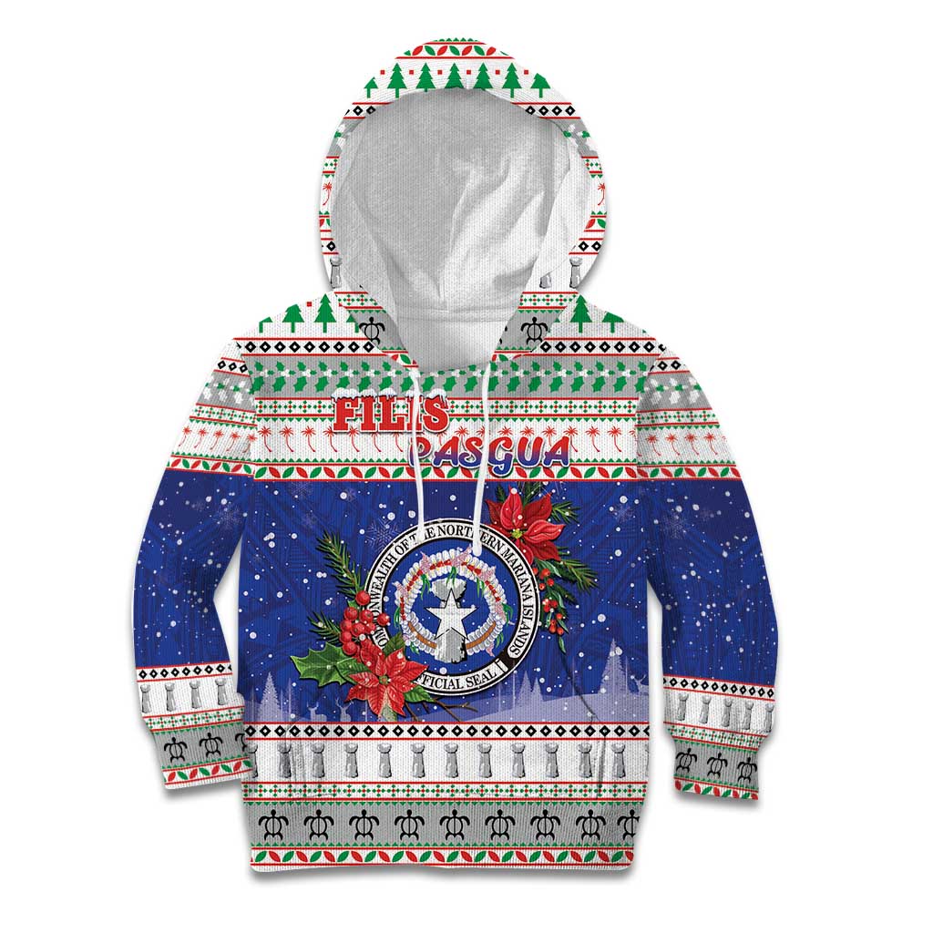 Northern Mariana Islands Christmas Kid Hoodie Poinsettia Filis Pasgua