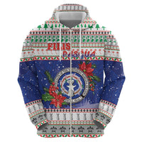 Northern Mariana Islands Christmas Zip Hoodie Poinsettia Filis Pasgua