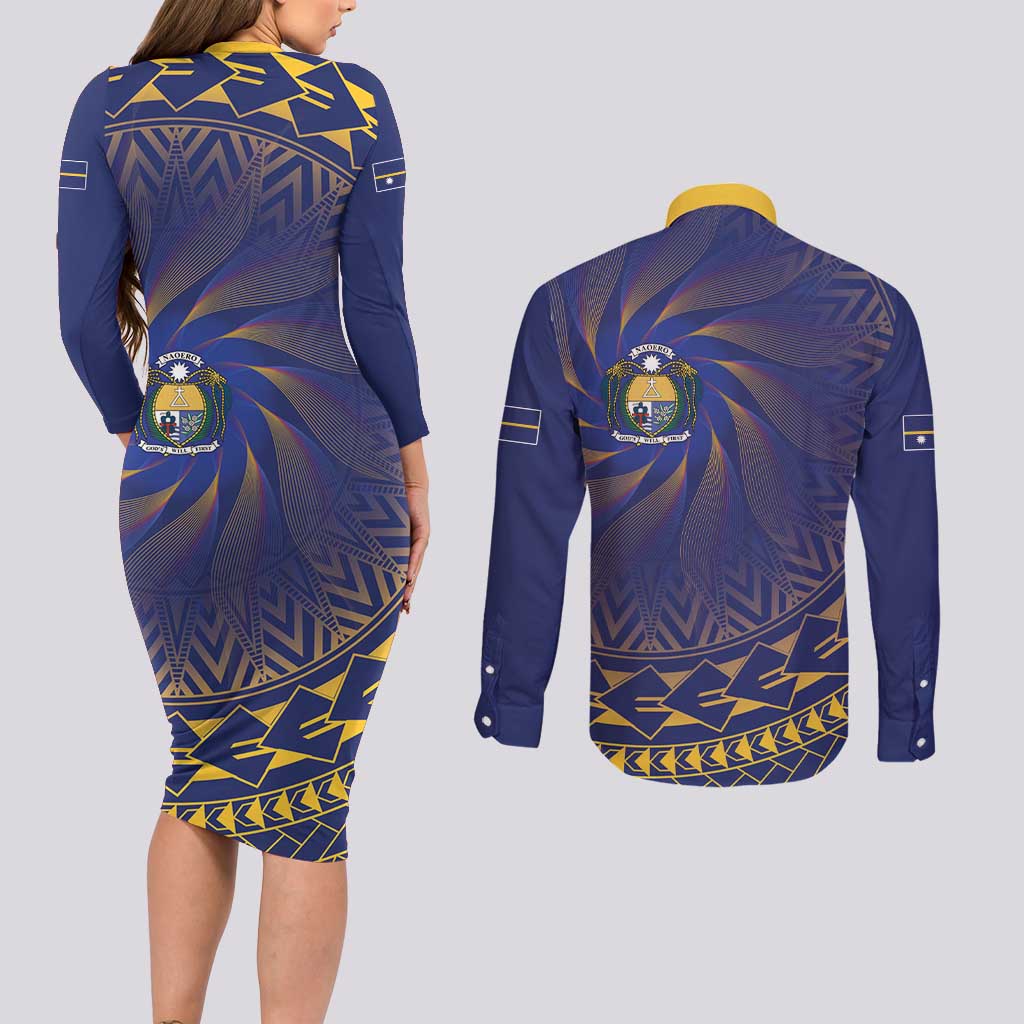 Nauru Angam Day Couples Matching Long Sleeve Bodycon Dress and Long Sleeve Button Shirt Polynesian Tribal Pattern Unique Style - Polynesian Pride