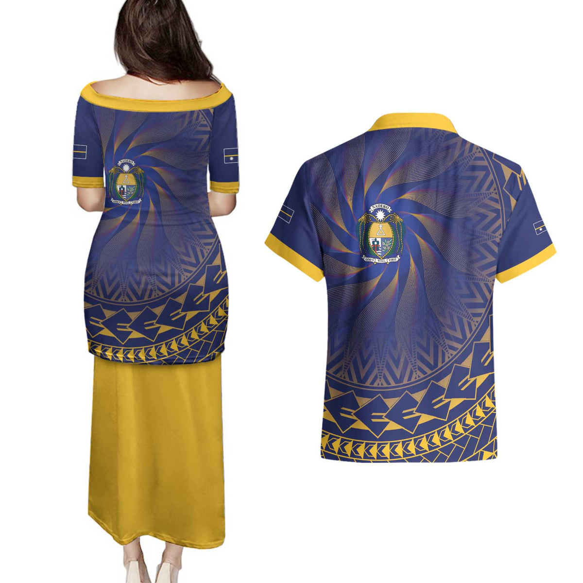 Nauru Angam Day Couples Matching Puletasi and Hawaiian Shirt Polynesian Tribal Pattern Unique Style - Polynesian Pride