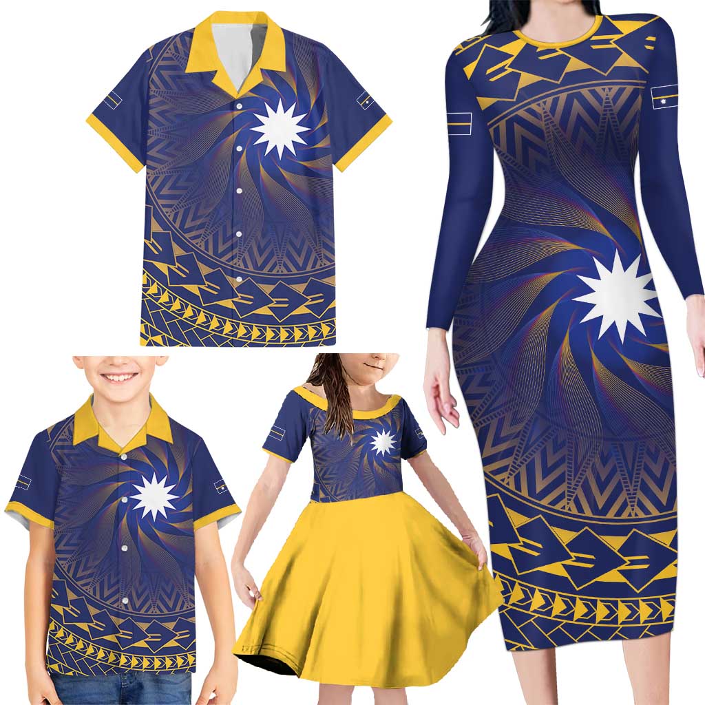 Nauru Angam Day Family Matching Long Sleeve Bodycon Dress and Hawaiian Shirt Polynesian Tribal Pattern Unique Style - Polynesian Pride