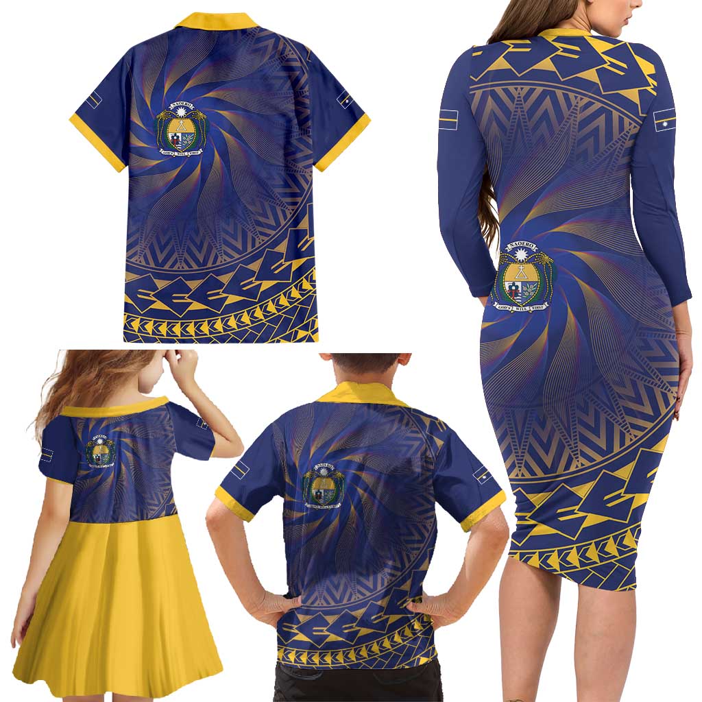 Nauru Angam Day Family Matching Long Sleeve Bodycon Dress and Hawaiian Shirt Polynesian Tribal Pattern Unique Style - Polynesian Pride
