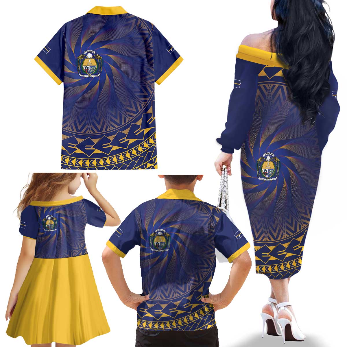 Nauru Angam Day Family Matching Off The Shoulder Long Sleeve Dress and Hawaiian Shirt Polynesian Tribal Pattern Unique Style - Polynesian Pride