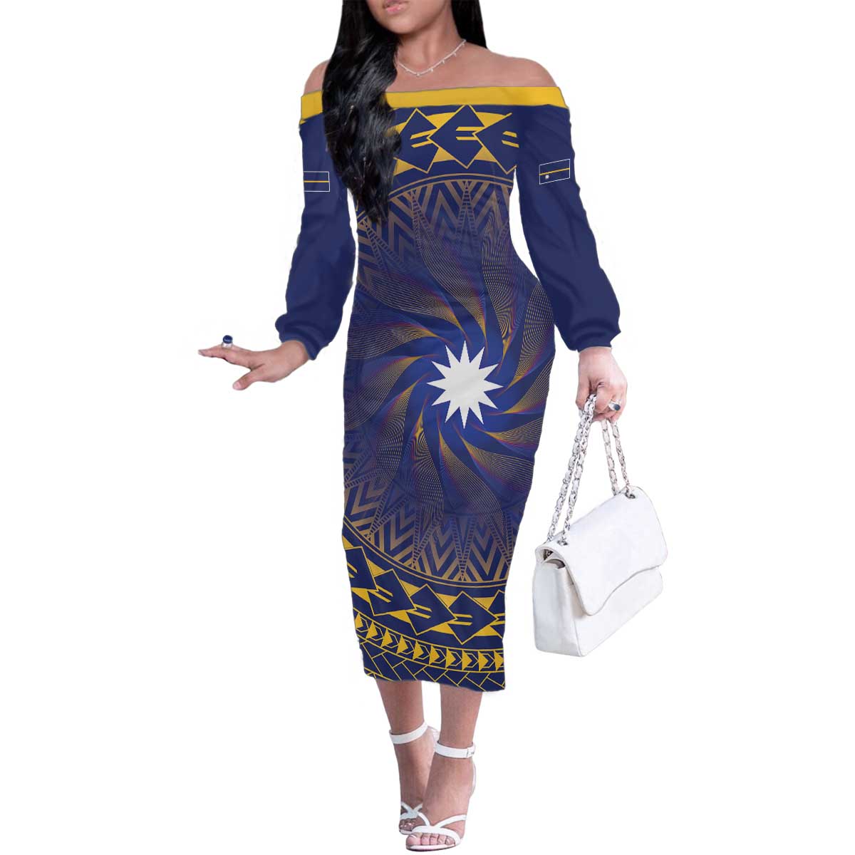 Nauru Angam Day Family Matching Off The Shoulder Long Sleeve Dress and Hawaiian Shirt Polynesian Tribal Pattern Unique Style - Polynesian Pride