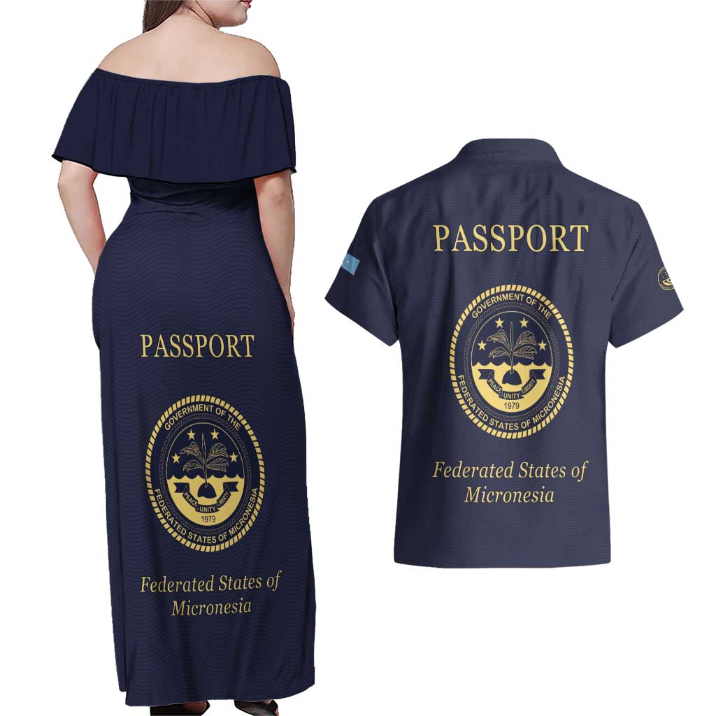 Personalised Federated States Of Micronesia Couples Matching Off Shoulder Maxi Dress and Hawaiian Shirt FSM Passport - Polynesian Pride
