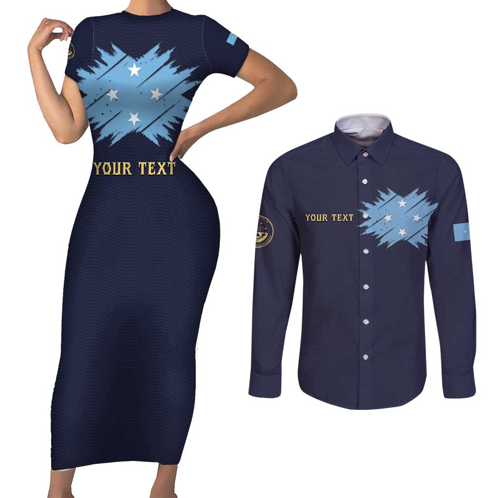 Personalised Federated States Of Micronesia Couples Matching Short Sleeve Bodycon Dress and Long Sleeve Button Shirt FSM Passport - Polynesian Pride