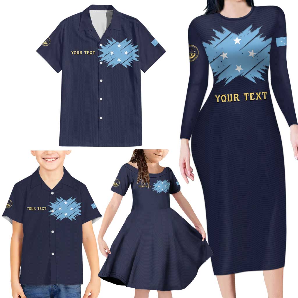 Personalised Federated States Of Micronesia Family Matching Long Sleeve Bodycon Dress and Hawaiian Shirt FSM Passport - Polynesian Pride