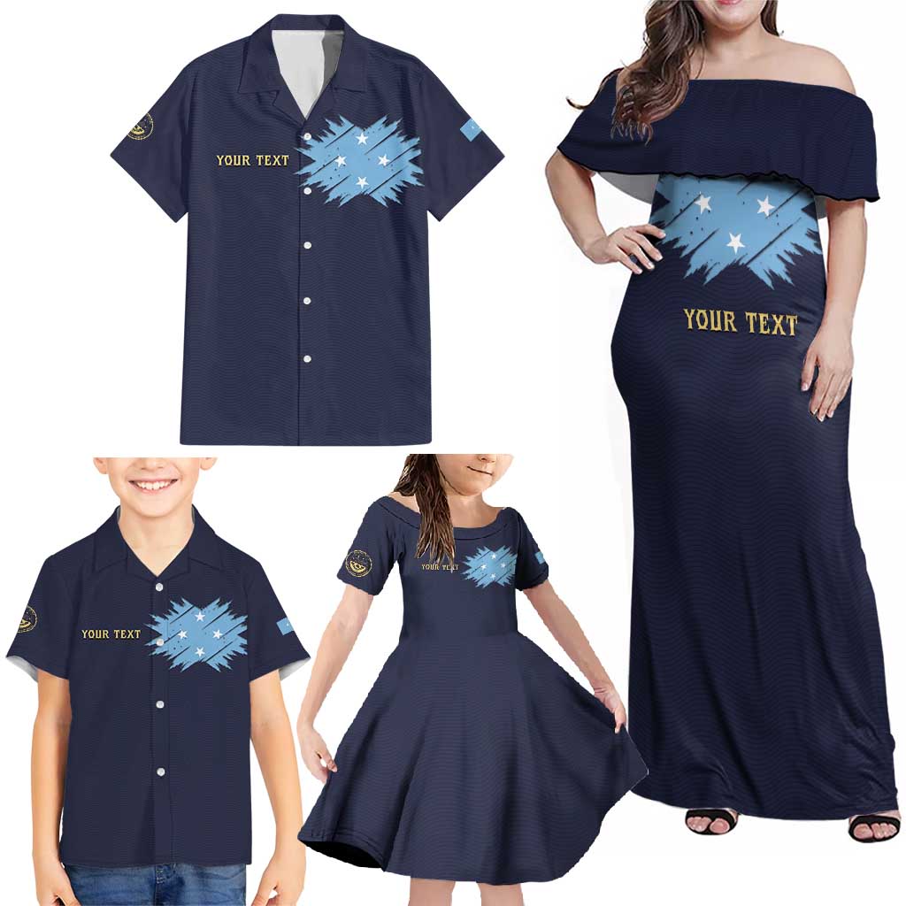Personalised Federated States Of Micronesia Family Matching Off Shoulder Maxi Dress and Hawaiian Shirt FSM Passport - Polynesian Pride