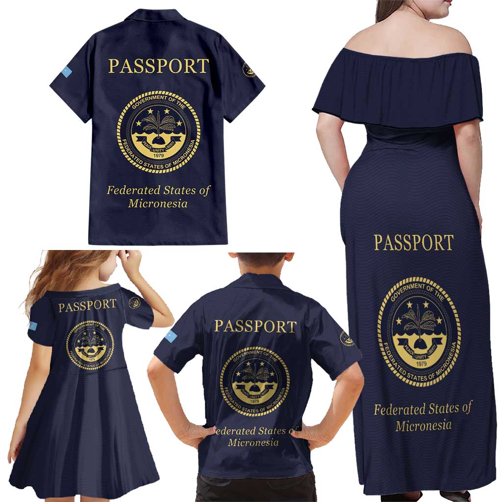 Personalised Federated States Of Micronesia Family Matching Off Shoulder Maxi Dress and Hawaiian Shirt FSM Passport - Polynesian Pride