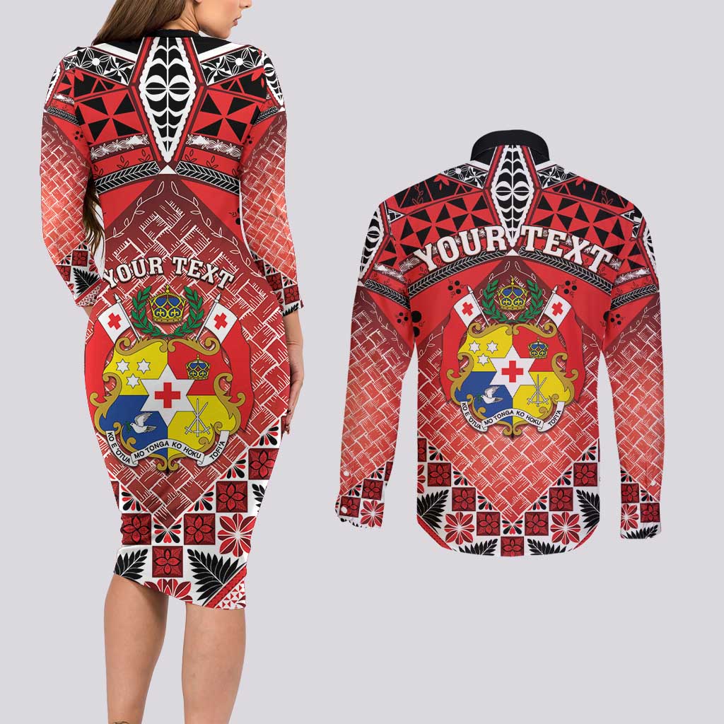 Personalised Tonga Constitution Day Couples Matching Long Sleeve Bodycon Dress and Long Sleeve Button Shirt 150 Years Jubilee LT05 - Polynesian Pride