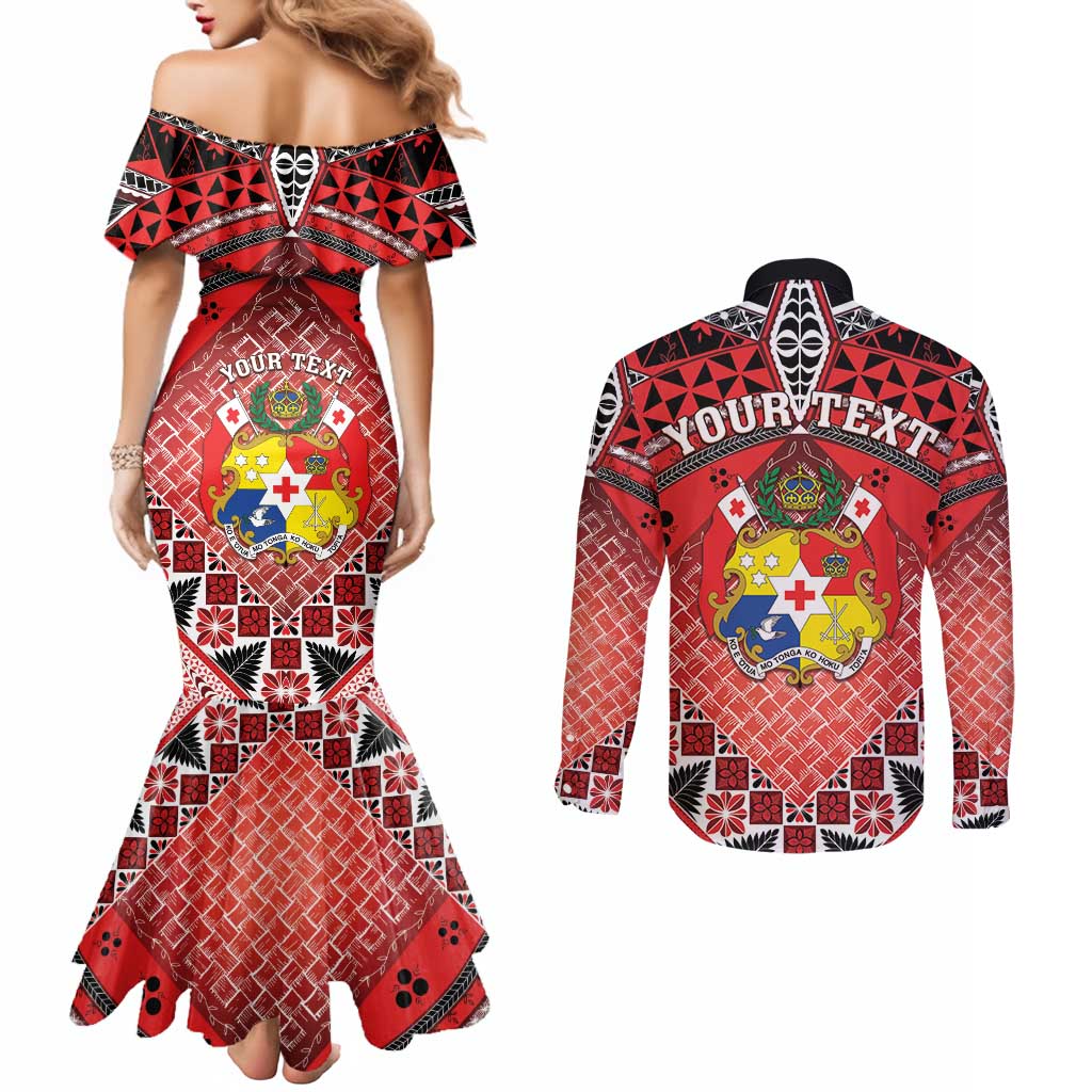 Personalised Tonga Constitution Day Couples Matching Mermaid Dress and Long Sleeve Button Shirt 150 Years Jubilee LT05 - Polynesian Pride