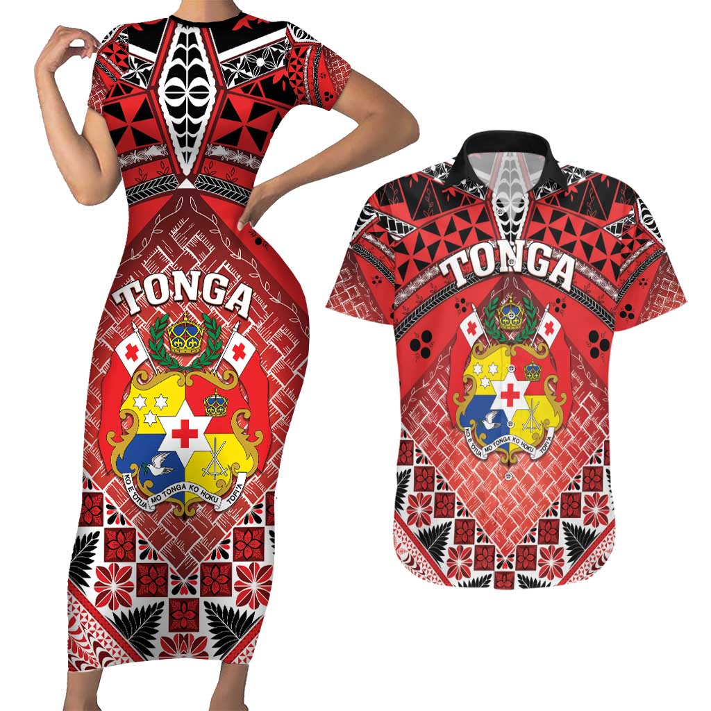 Personalised Tonga Constitution Day Couples Matching Short Sleeve Bodycon Dress and Hawaiian Shirt 150 Years Jubilee - Polynesian Pride