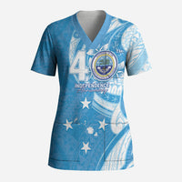 FSM Micronesia Scrub Top 40th Independence Anniversary LT05 Adult Blue - Polynesian Pride