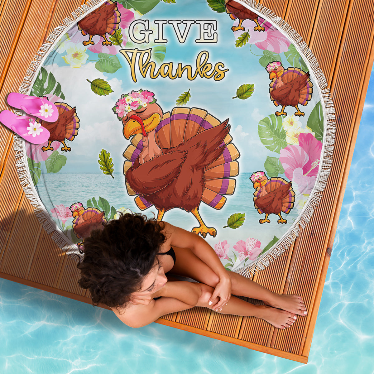 Hawaii Thanksgiving Beach Blanket Funny Turkey Dabbing Dance LT05 - Polynesian Pride