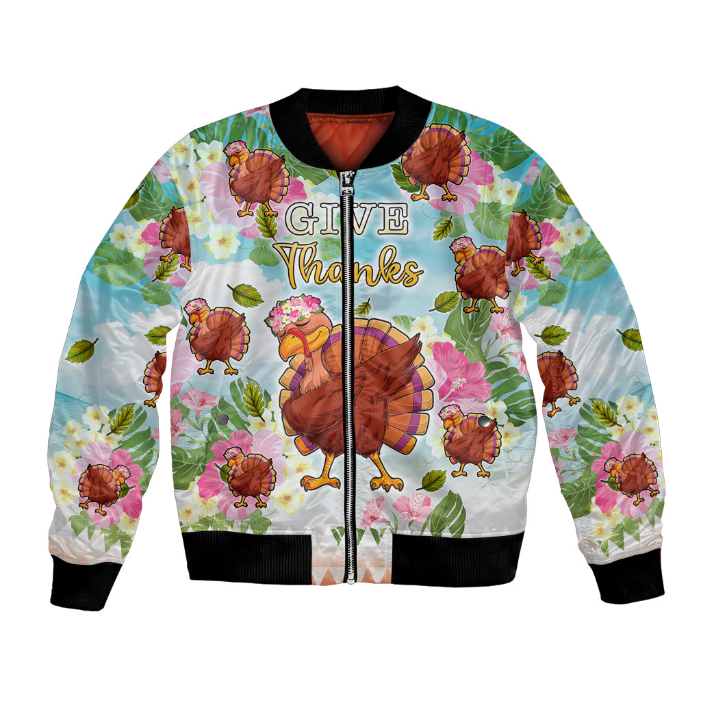 Hawaii Thanksgiving Bomber Jacket Funny Turkey Dabbing Dance LT05 Unisex Blue - Polynesian Pride