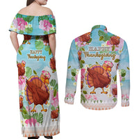 Hawaii Thanksgiving Couples Matching Off Shoulder Maxi Dress and Long Sleeve Button Shirt Funny Turkey Dabbing Dance LT05 - Polynesian Pride