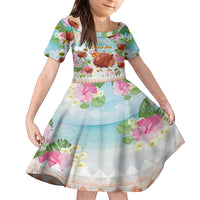 Hawaii Thanksgiving Family Matching Long Sleeve Bodycon Dress and Hawaiian Shirt Funny Turkey Dabbing Dance LT05 Daughter's Dress Blue - Polynesian Pride