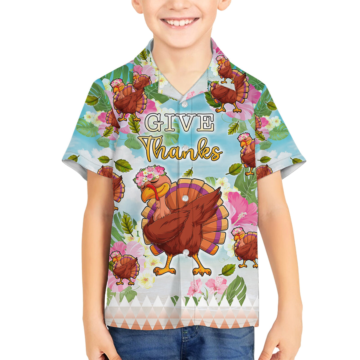 Hawaii Thanksgiving Family Matching Off Shoulder Long Sleeve Dress and Hawaiian Shirt Funny Turkey Dabbing Dance LT05 Son's Shirt Blue - Polynesian Pride