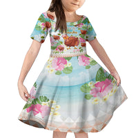 Hawaii Thanksgiving Kid Short Sleeve Dress Funny Turkey Dabbing Dance LT05 KID Blue - Polynesian Pride