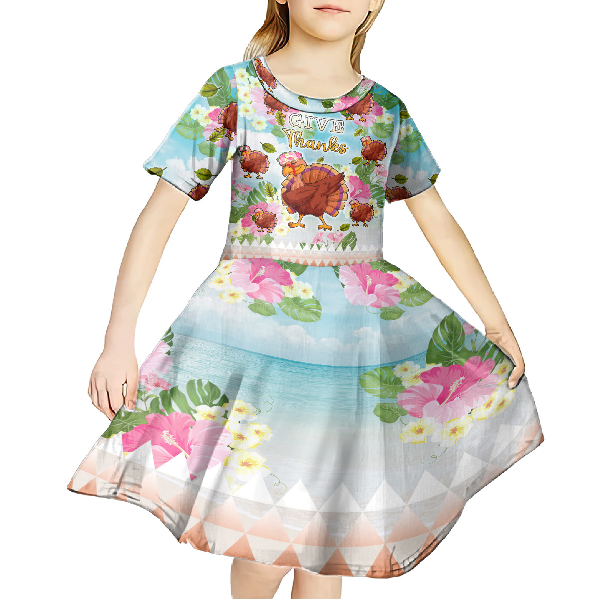 Hawaii Thanksgiving Kid Short Sleeve Dress Funny Turkey Dabbing Dance LT05 - Polynesian Pride
