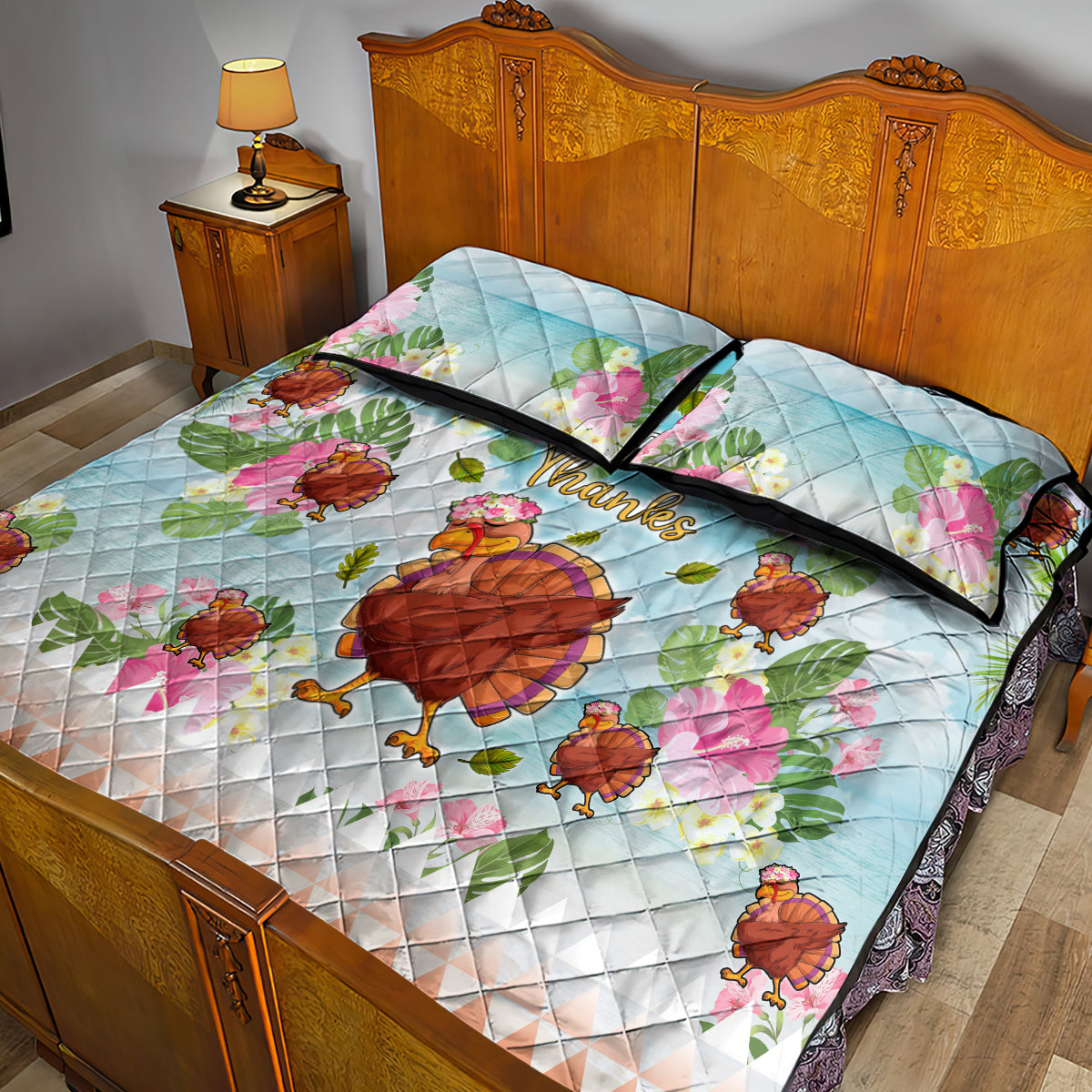 Hawaii Thanksgiving Quilt Bed Set Funny Turkey Dabbing Dance LT05 - Polynesian Pride