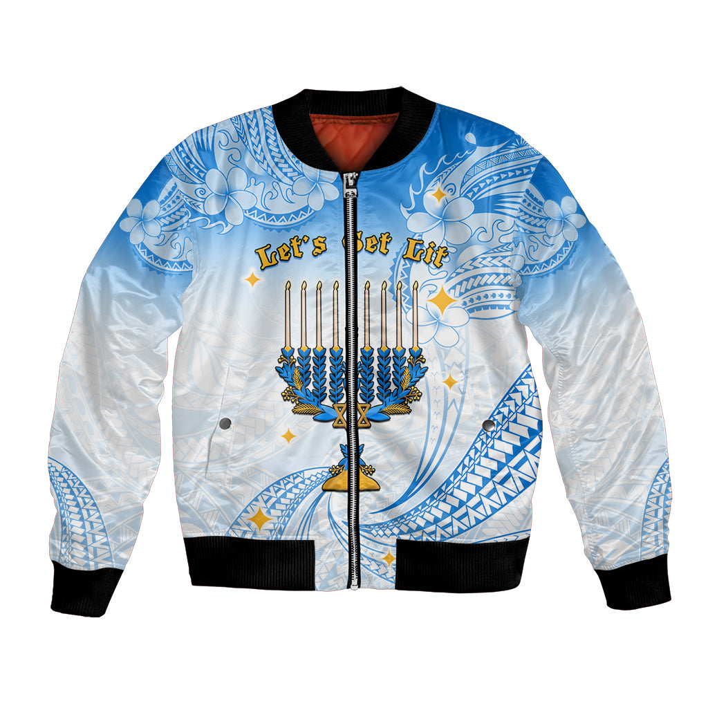 Polynesia Hanukkah Festival Bomber Jacket With Menorah Polynesian Style LT05 Unisex Blue - Polynesian Pride