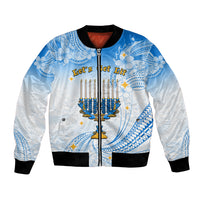 Polynesia Hanukkah Festival Bomber Jacket With Menorah Polynesian Style LT05 Unisex Blue - Polynesian Pride