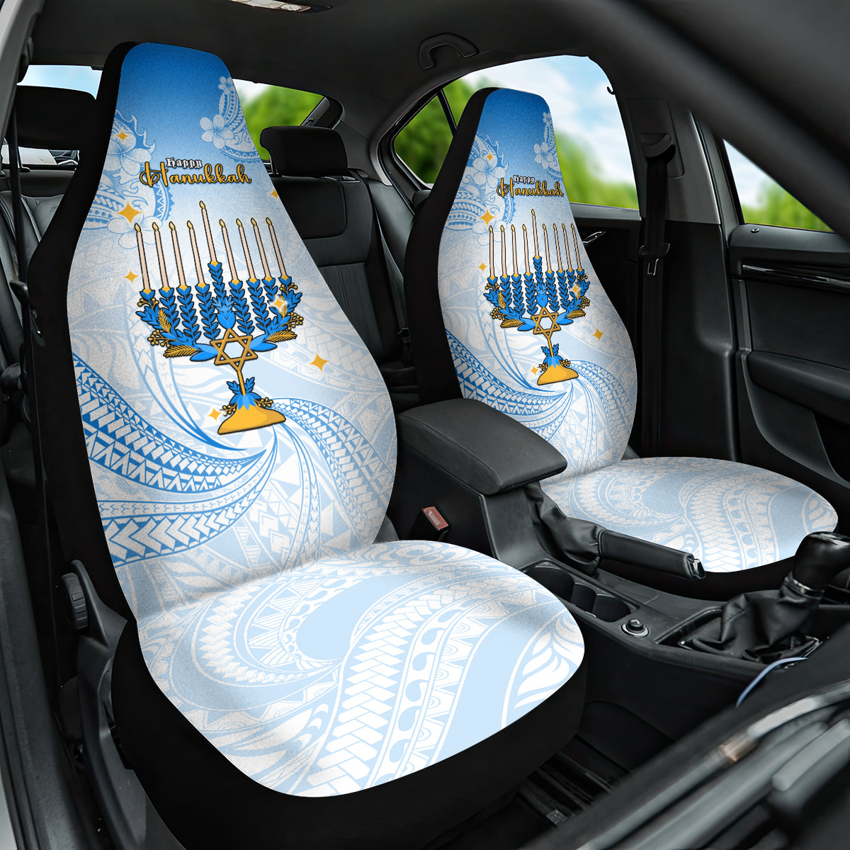 Polynesia Hanukkah Festival Car Seat Cover With Menorah Polynesian Style LT05 One Size Blue - Polynesian Pride