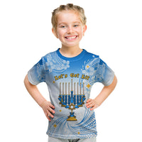 Polynesia Hanukkah Festival Kid T Shirt With Menorah Polynesian Style LT05 Blue - Polynesian Pride