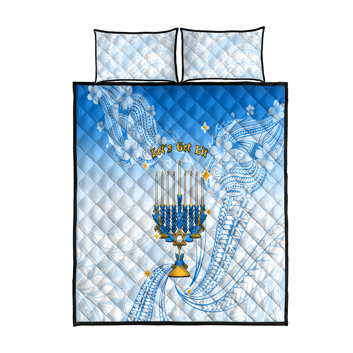 Polynesia Hanukkah Festival Quilt Bed Set With Menorah Polynesian Style LT05 Blue - Polynesian Pride