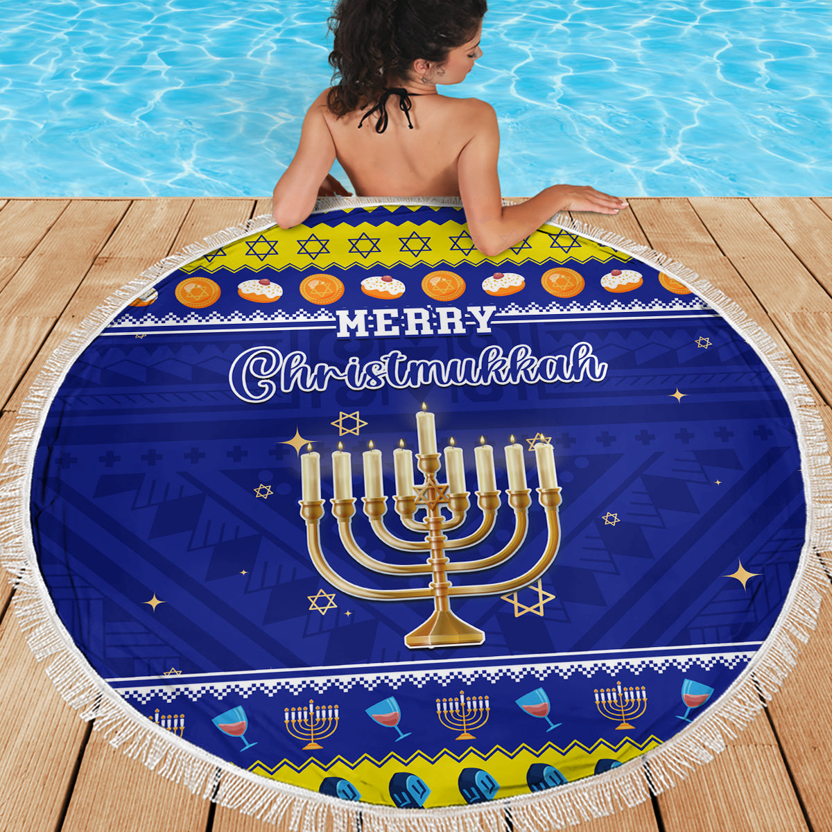 Polynesia Christmukkah Beach Blanket Menorah With Polynesian Tribal Pattern LT05 - Polynesian Pride