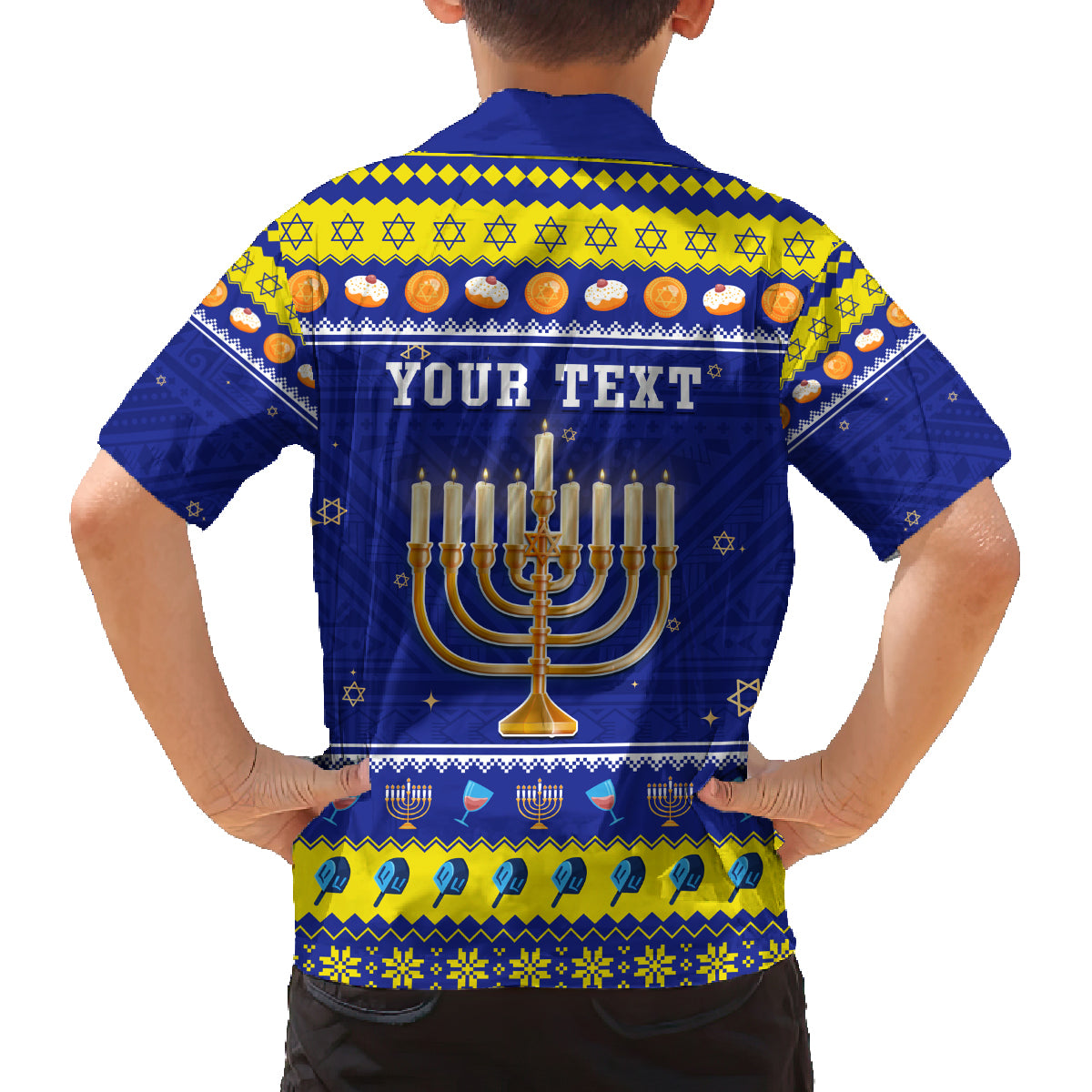 Personalised Polynesia Christmukkah Family Matching Off Shoulder Long Sleeve Dress and Hawaiian Shirt Menorah With Polynesian Tribal Pattern LT05 - Polynesian Pride