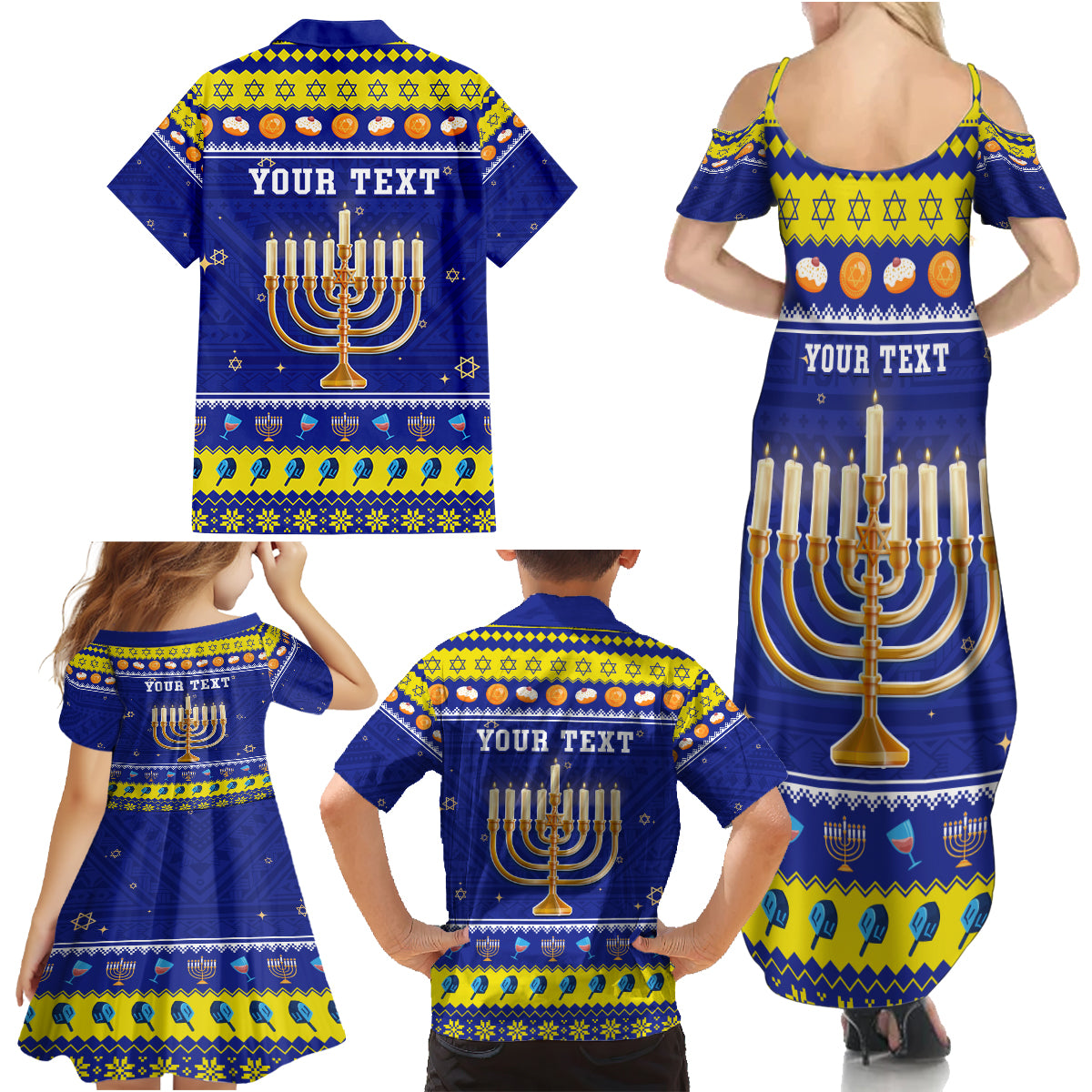 Personalised Polynesia Christmukkah Family Matching Summer Maxi Dress and Hawaiian Shirt Menorah With Polynesian Tribal Pattern LT05 - Polynesian Pride