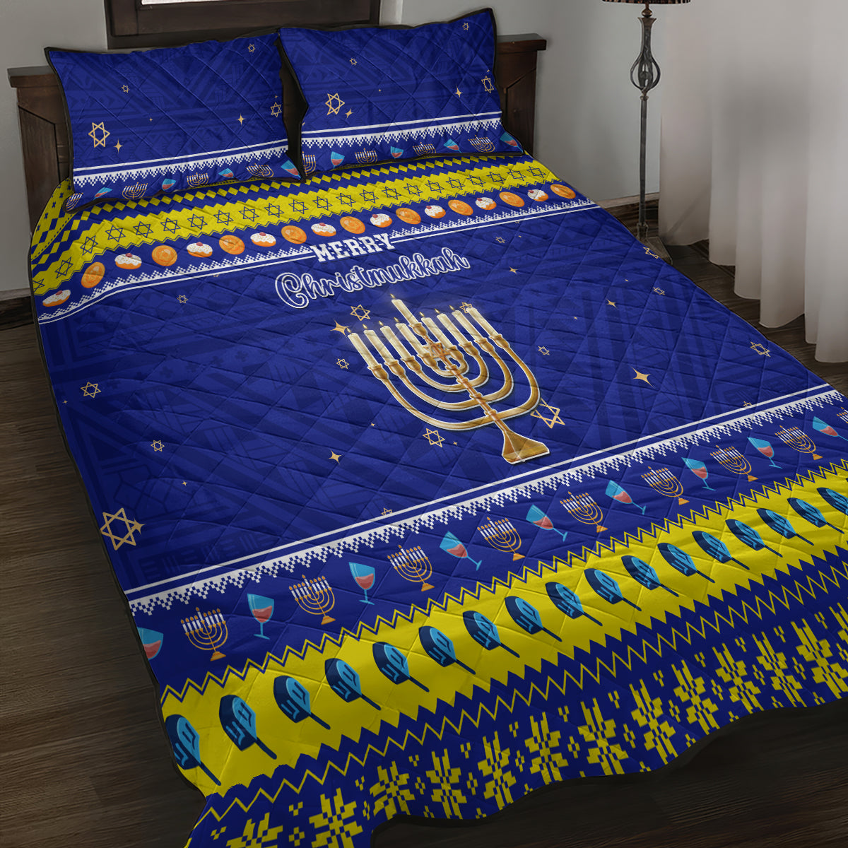 Polynesia Christmukkah Quilt Bed Set Menorah With Polynesian Tribal Pattern LT05 - Polynesian Pride